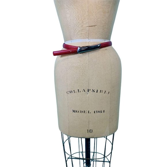 Vintage 1980s Red Leather Belt Silver Buckle Rayman Ridles | W 25-29" - Picture 3 of 8